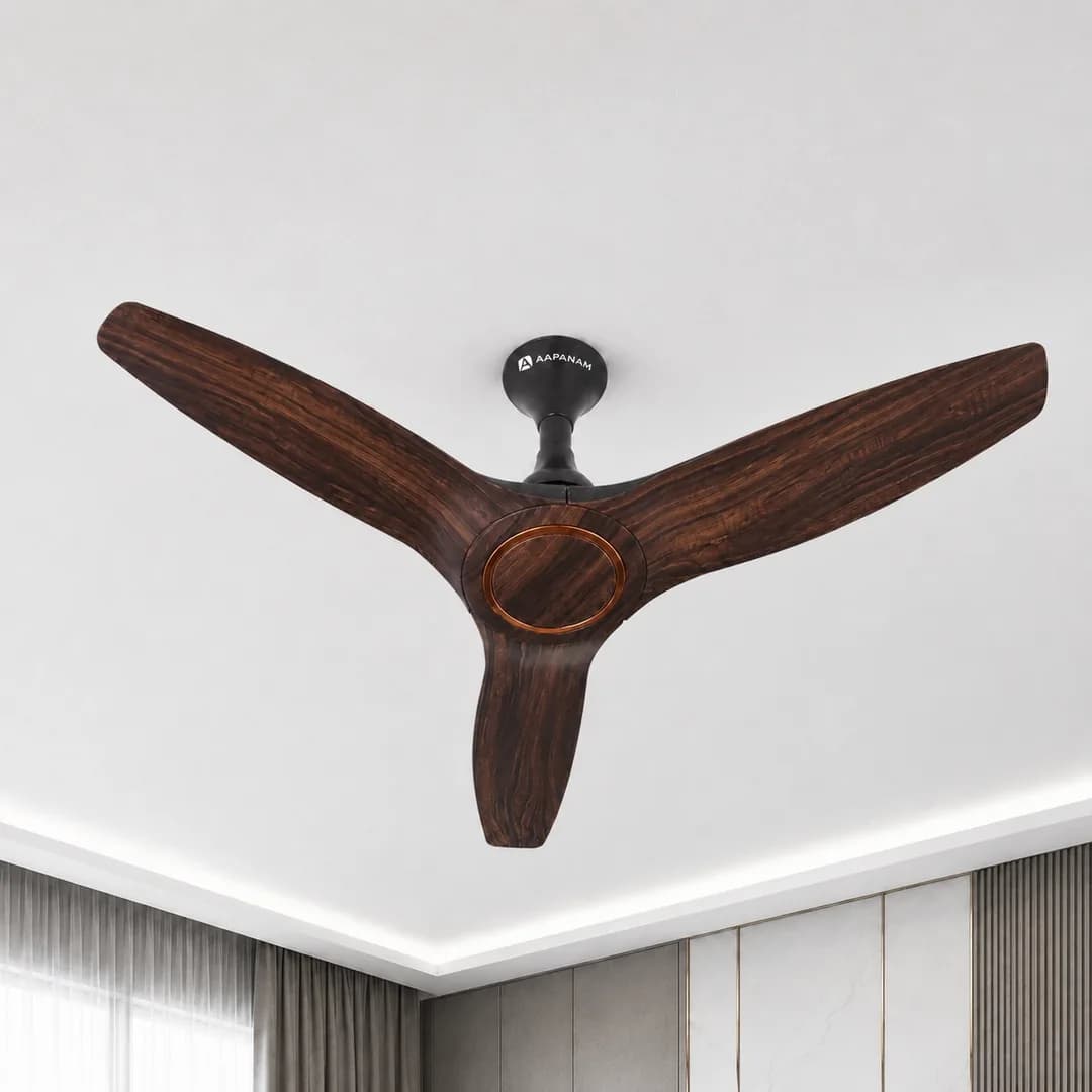 Aapanam Vixa Pro Wood Dark Walnut — BLDC Ceiling Fan 1200mm, 35W, RF Remote view 3