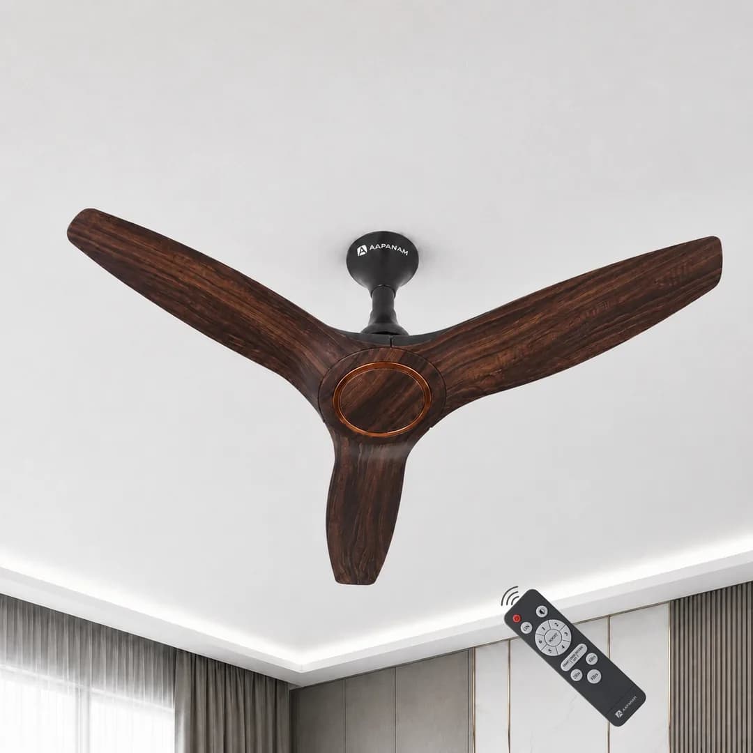Aapanam Vixa Pro Wood Dark Walnut — BLDC Ceiling Fan 1200mm, 35W, RF Remote