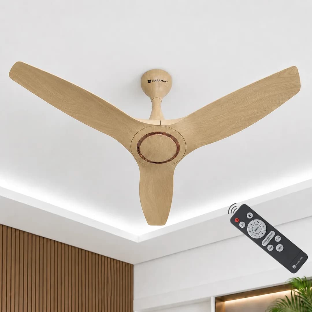 Aapanam Vixa Pro Wood Light Oak — BLDC Ceiling Fan 1200mm, 35W, RF Remote