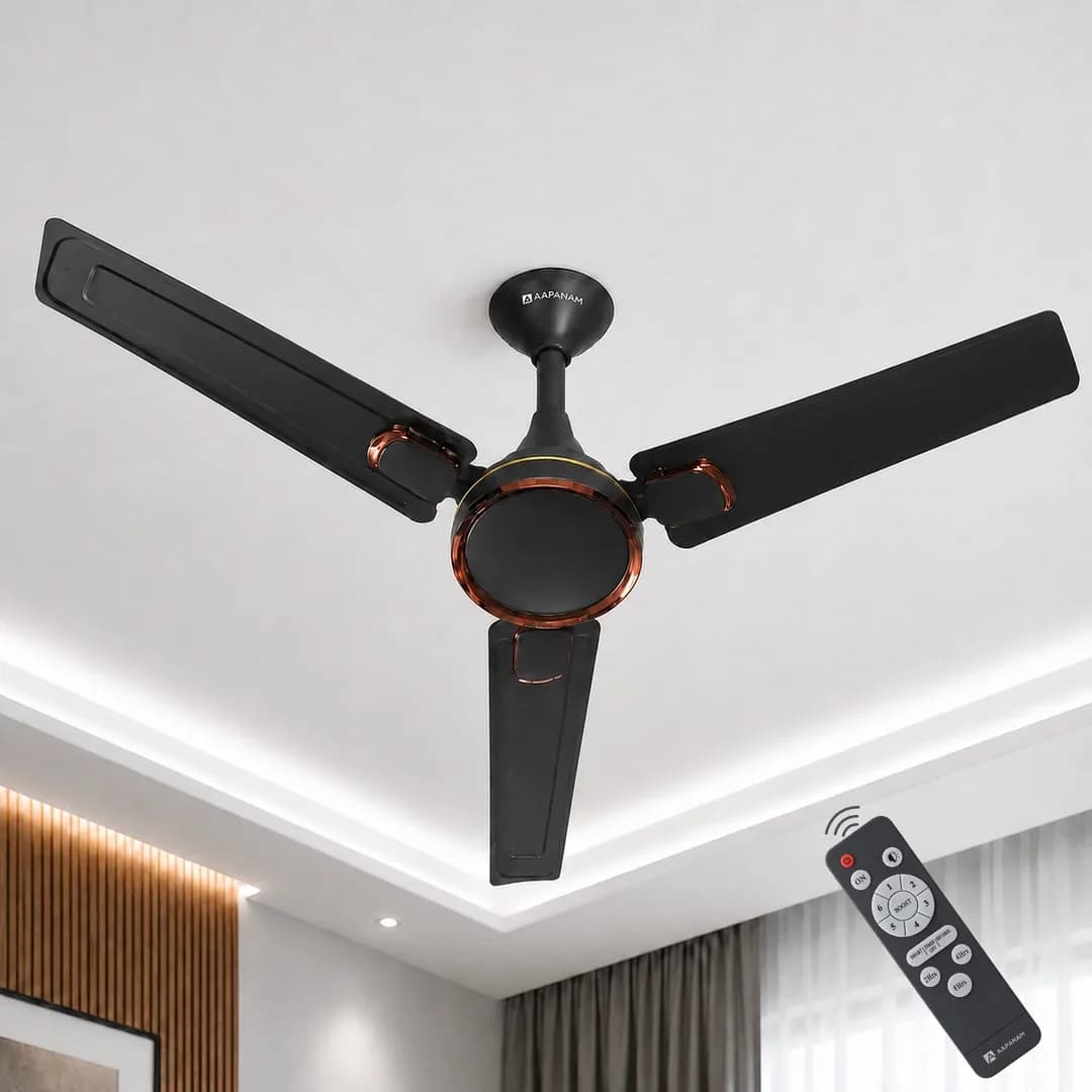 Aapanam Vixa Onyx Black — BLDC Ceiling Fan 1200mm, 29W, RF Remote