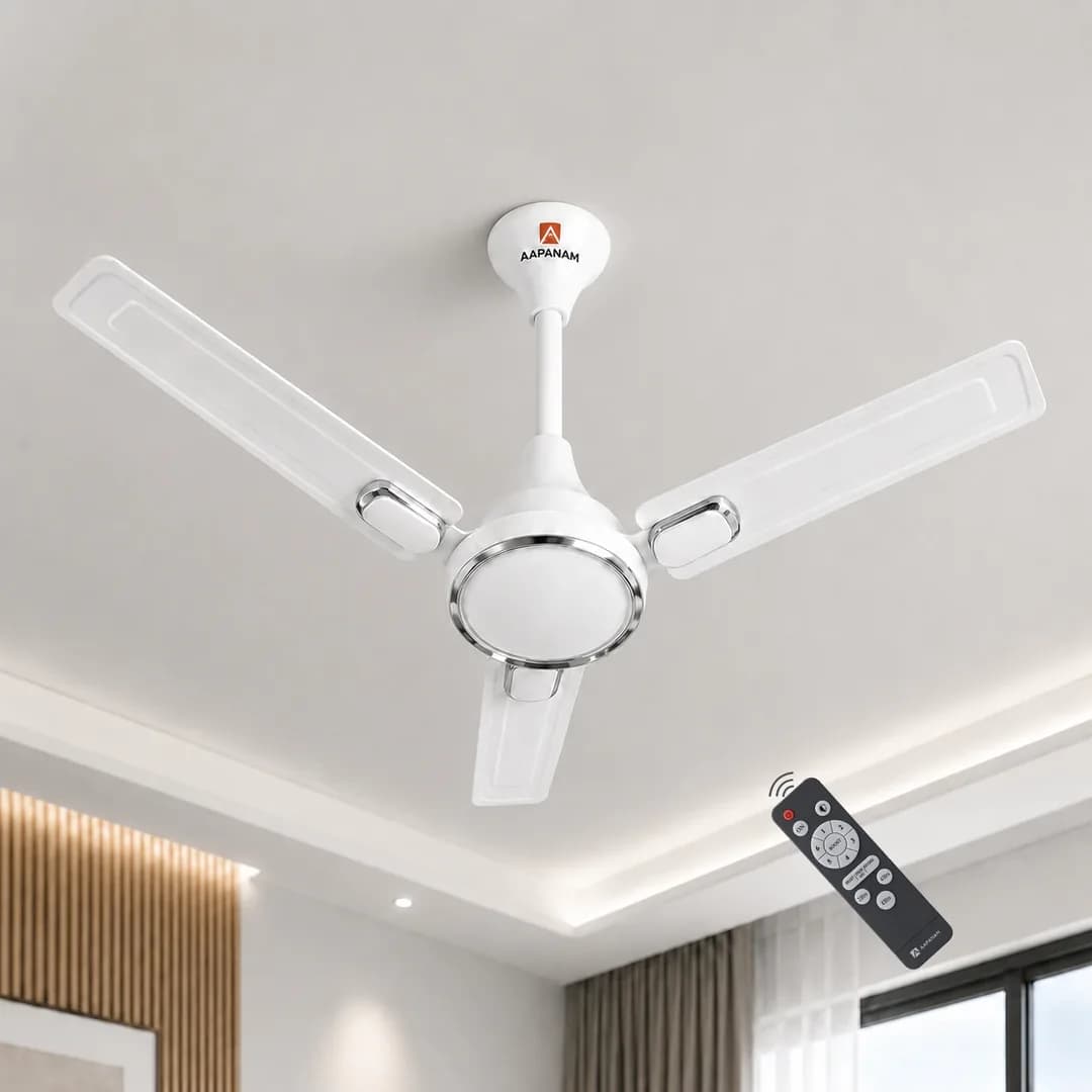 Aapanam Vixa Pearl White — BLDC Ceiling Fan 1200mm, 29W, RF Remote