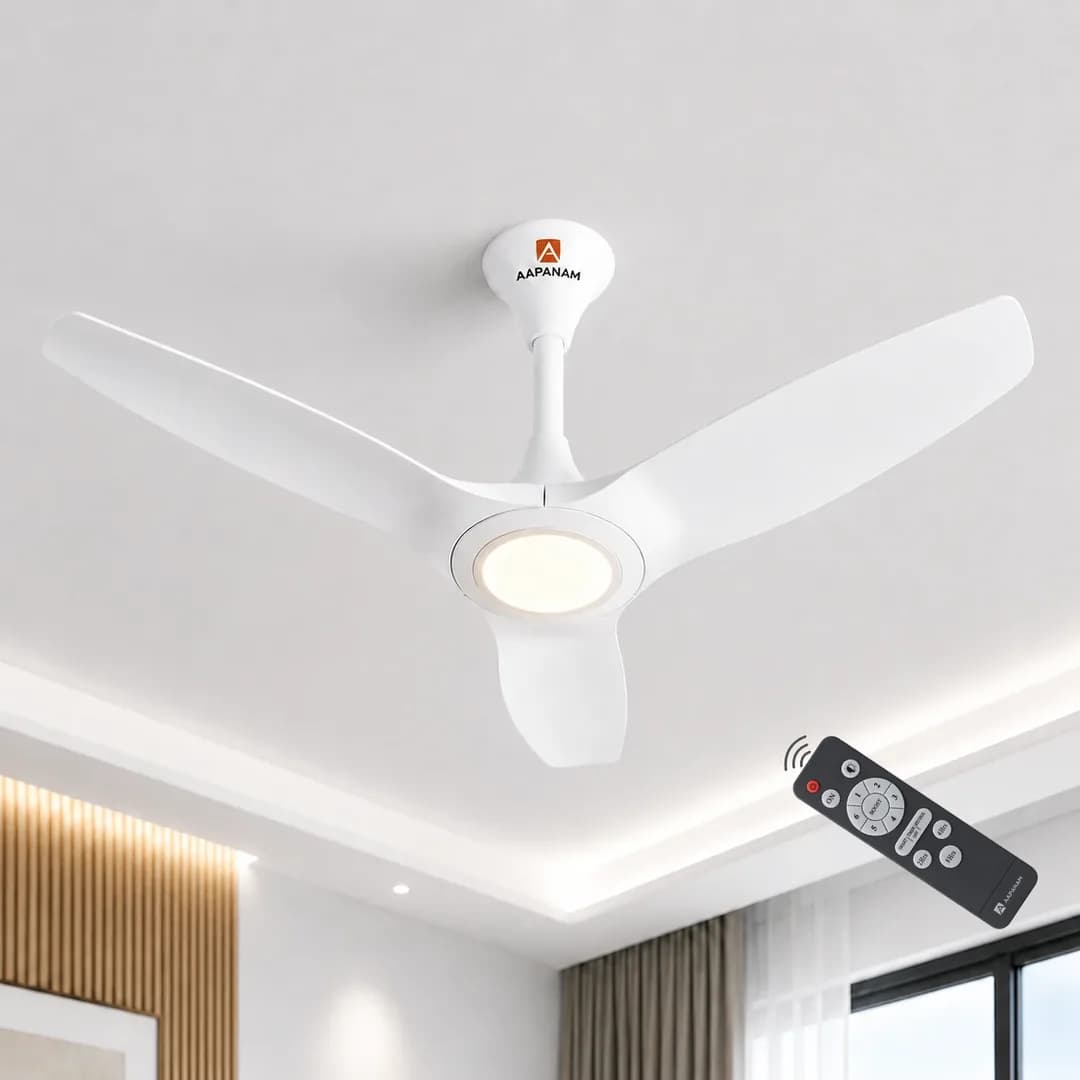 Aapanam Vixa Pro Glow Pearl White — BLDC Ceiling Fan 1200mm with LED Light