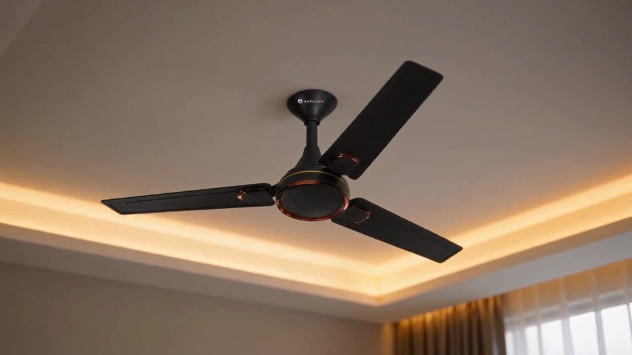 Aapanam Vixa Onyx Black — BLDC Ceiling Fan 1200mm, 29W, RF Remote video poster